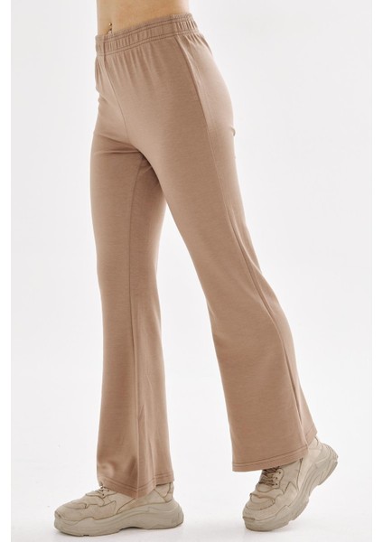 Kadın Modal Kumaş Yüksek Bel Geniş Paça Eşofman Altı Kahve 8102-K indirimleri