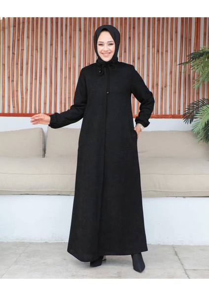 Şönil Kumaş Kışlık Comfort Ferace - Siyah / F0506
