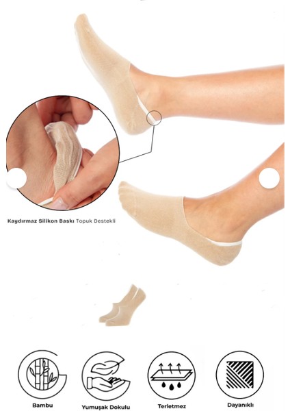 4 Çift Kadın Bambu Babet Silikon Dikişsiz modelleri