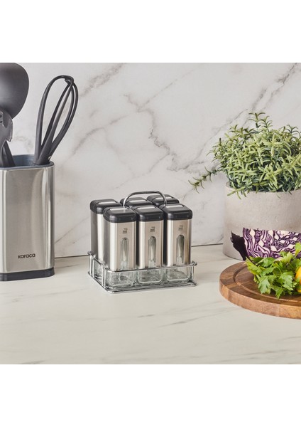 Shinex Inox Standlı 7 Parça Cam Baharat Seti 100 Ml