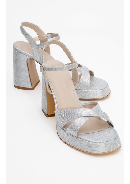 Lello Gümüş Çizgili Kadın Platform Topuklu Ayakkabı