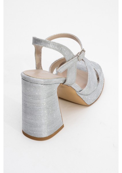 Lello Gümüş Çizgili Kadın Platform Topuklu Ayakkabı