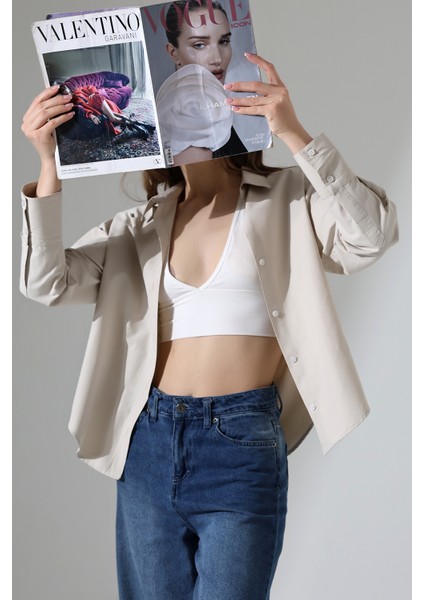 Kadın Gömlek Poplin Kumaş Bej Oversize Basic Kadın Gömlek fiyatları