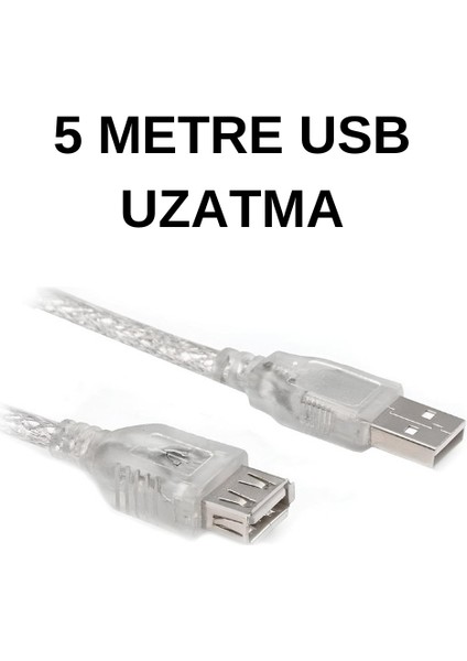 Usb 2.0 Uzatma Kablosu – 5 metre Usb‑a Erkek → Dişi Veri ve Şarj Uzatıcı, 480 MBPS Hız, Plug & Play