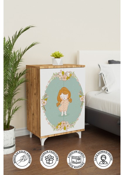 Adorable 2 Raflı Çocuk Odası Dolabı Çok Amaçlı Baskılı Oyuncak Dolabı