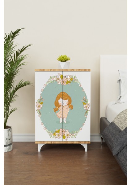 Adorable 2 Raflı Çocuk Odası Dolabı Çok Amaçlı Baskılı Oyuncak Dolabı modelleri