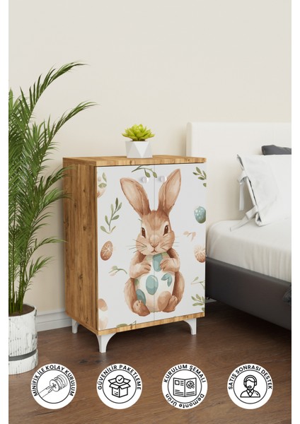 Pretty Rabit 2 Raflı Çocuk Odası Dolabı Çok Amaçlı Baskılı Oyuncak Dolabı