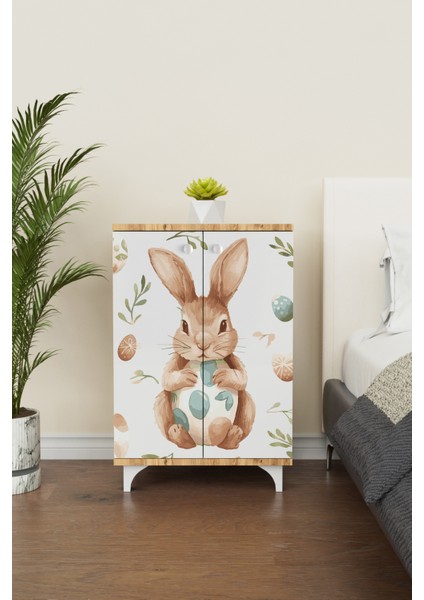 Pretty Rabit 2 Raflı Çocuk Odası Dolabı Çok Amaçlı Baskılı Oyuncak Dolabı modelleri