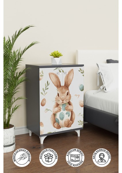 Pretty Rabit 2 Raflı Çocuk Odası Dolabı Çok Amaçlı Baskılı Oyuncak Dolabı