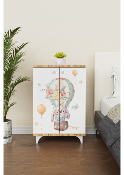 Sky Journey 2 Raflı Çocuk Odası Dolabı Çok Amaçlı Baskılı Oyuncak Dolabı modelleri