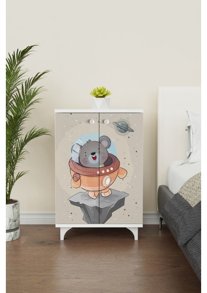 Little Astronaut 2 Raflı Çocuk Odası Dolabı Çok Amaçlı Baskılı Oyuncak Dolabı modelleri