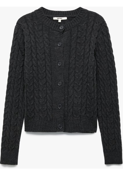 Uzun Kollu Bisiklet Yaka Düğmeli Saç Örgü Hırka modelleri