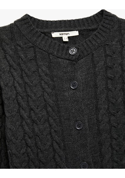 Uzun Kollu Bisiklet Yaka Düğmeli Saç Örgü Hırka indirimleri