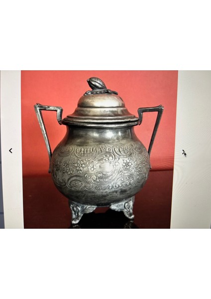 Çiçek Motifli Gümüş Kaplama Kapaklı Şekerlik 15 cm Boyunda indirimleri