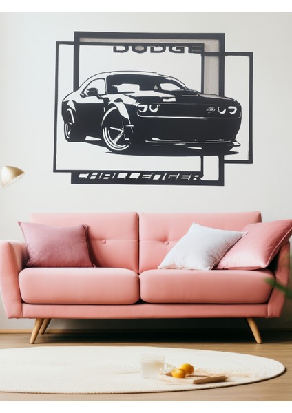 Dodge Challenger Dekoratif Siyah Metal Duvar Tablosu (1,5 mm Kalınlık & 65 cm x 50 Cm)