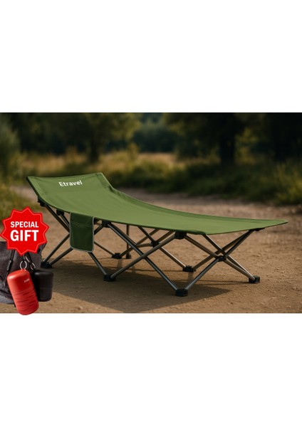 Katlanabilir Kamp Yatağı ve Şezlong+ Taşıma Çantalı Plaj / Balkon Sandalyesi + Yeşil Renk