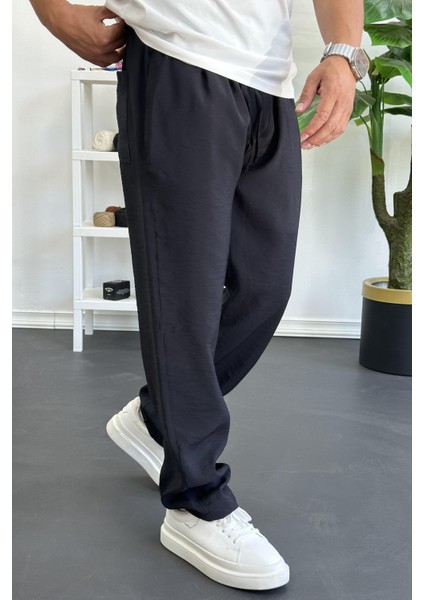 Erkek Beli Lastikli Modal Kumaş Rahat Kesim Pantolon Siyah EDW396