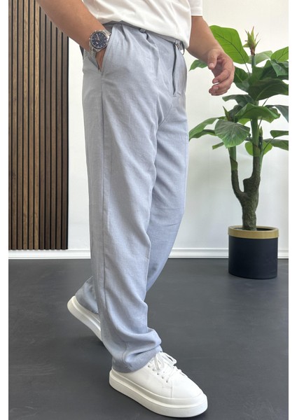 Erkek Beli Düğmeli Rahat Kalıp Yazlık Pantolon Mavi EDW393 fiyatları