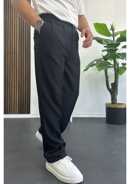 Erkek Beli Düğmeli Rahat Kalıp Yazlık Pantolon Siyah EDW393 fiyatları