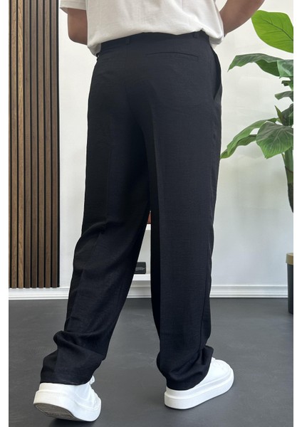 Erkek Beli Düğmeli Rahat Kalıp Yazlık Pantolon Siyah EDW393 modelleri