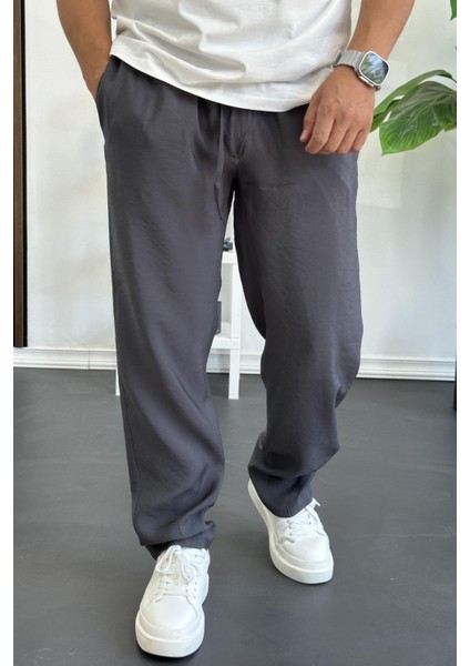 Erkek Beli Lastikli Modal Kumaş Rahat Kesim Pantolon Füme EDW396 fiyatları