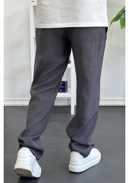 Erkek Beli Lastikli Modal Kumaş Rahat Kesim Pantolon Füme EDW396 modelleri