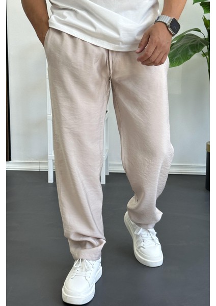 Erkek Beli Lastikli Modal Kumaş Rahat Kesim Pantolon Krem EDW396 fiyatları