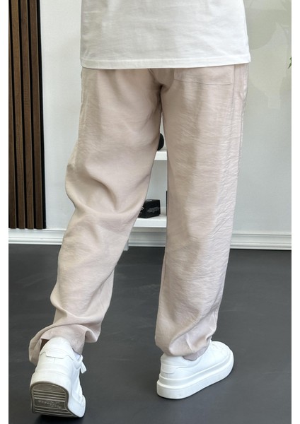 Erkek Beli Lastikli Modal Kumaş Rahat Kesim Pantolon Krem EDW396 modelleri