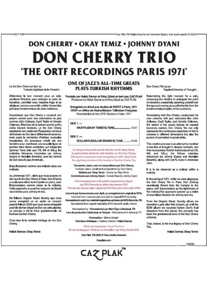 Don Cherry, Okay Temiz, Johnny Dyani - Don Cherry Trio - The Ortf Recordings Paris 1971 (Avrupa Edisyonu) Plak fiyatları