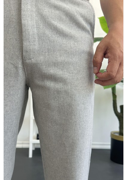 Erkek Normal Kesim Keten Pantolon Gri EDW386 indirimleri