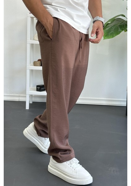 Erkek Beli Lastikli Modal Kumaş Rahat Kesim Pantolon Kahverengi EDW396