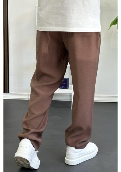 Erkek Beli Lastikli Modal Kumaş Rahat Kesim Pantolon Kahverengi EDW396 modelleri