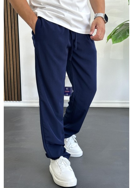 Erkek Beli Lastikli Modal Kumaş Rahat Kesim Pantolon Lacivert EDW396