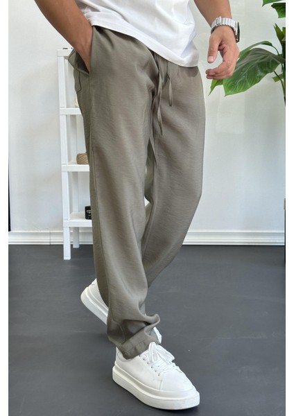 Erkek Beli Lastikli Modal Kumaş Rahat Kesim Pantolon Yeşil EDW396