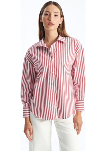 Lcw Vision Kirmizi Çizgili Oversize Kadın Gömlek