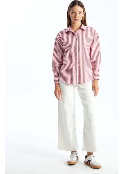 Lcw Vision Kirmizi Çizgili Oversize Kadın Gömlek fiyatları