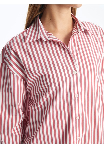 Lcw Vision Kirmizi Çizgili Oversize Kadın Gömlek modelleri