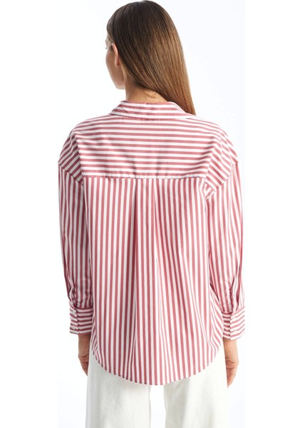 Lcw Vision Kirmizi Çizgili Oversize Kadın Gömlek fırsatları
