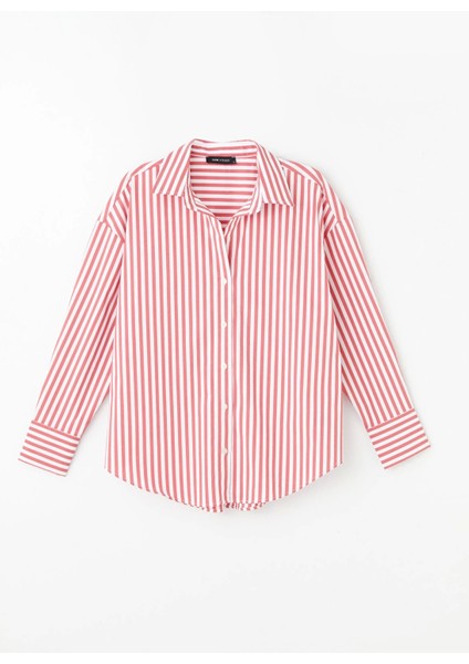 Lcw Vision Kirmizi Çizgili Oversize Kadın Gömlek indirimleri