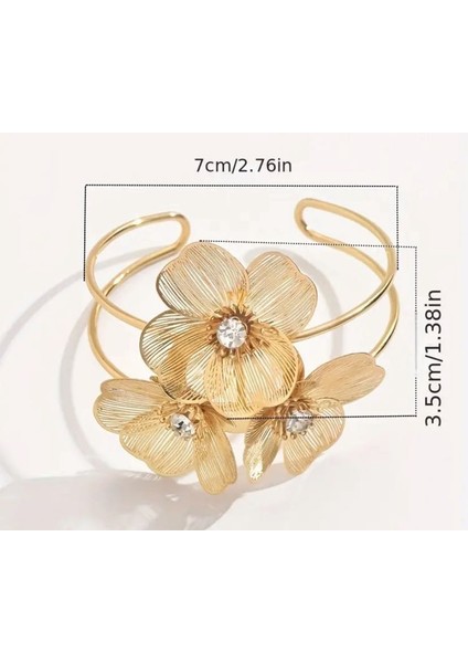 Altın Renk Taş Detaylı Çiçek Tasarımlı Bileklik | 7x3.5 cm Ayarlanabilir Kadın Aksesuar modelleri