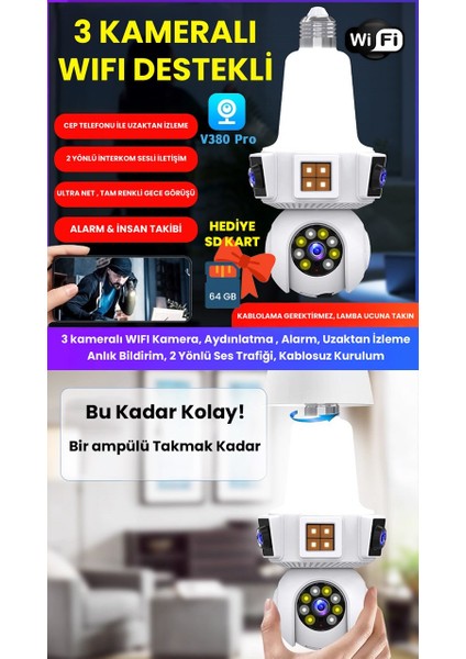 Ampül Kamera, Wıfı, 9mp, Alarm, Uzaktan Izleme, Hareket Tabiki, Anlık Bildirim,gece Görüşü, Kablosuz