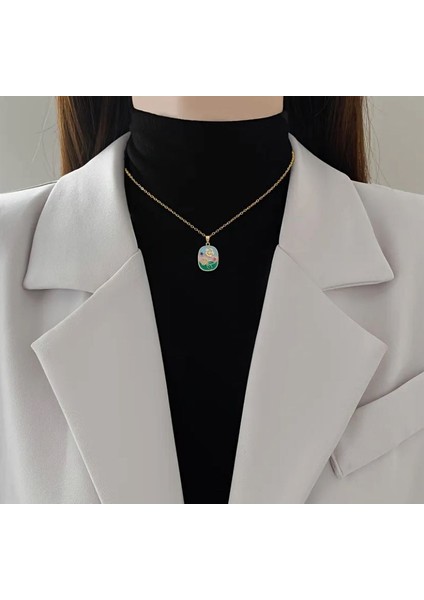 Çiçek Desenli Emaye Kolye | Altın Renk Zincirli Uçlu Kolye | 40+5 cm Ayarlanabilir Zincir fiyatları