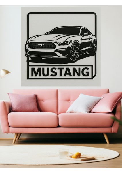 Ford Mustang Dekoratif Siyah Metal Duvar Tablosu (1,5 mm Kalınlık & 75 cm x 75 Cm)