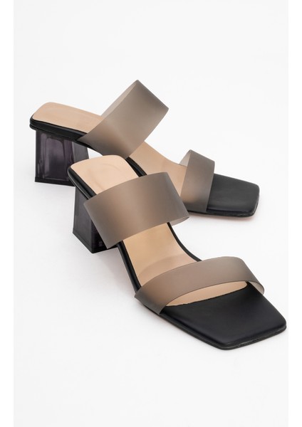 123 Siyah Cilt Topuklu Şeffaf Kadın Terlik