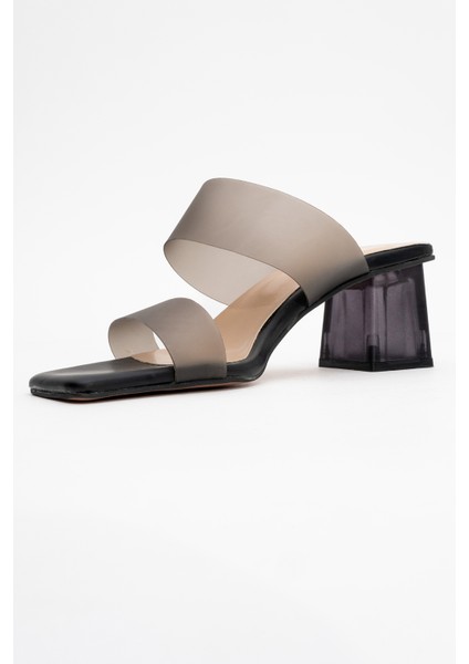 123 Siyah Cilt Topuklu Şeffaf Kadın Terlik modelleri