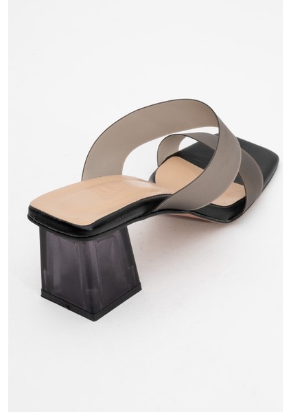 123 Siyah Cilt Topuklu Şeffaf Kadın Terlik