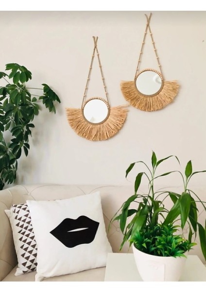 Sarkıt Model Doğal Rafya Duvar Süsü Ayna2 Li Set