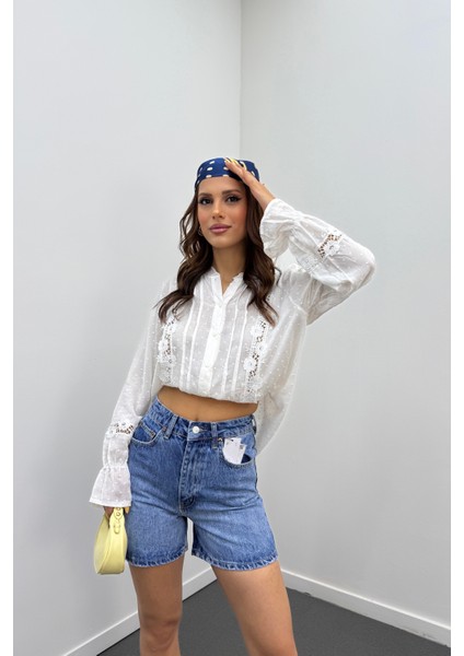 Samira Orta Kot Mavi Yüksek Bel Kot Şort fiyatları