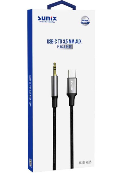 Sunix 1-Metre Type-C To 3.5mm Aux Ses Kablosu Ce Sertifikalı Hasır Örgülü Sağlam Telefon/araba/tablet