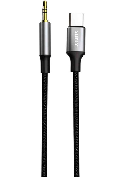 Sunix 1-Metre Type-C To 3.5mm Aux Ses Kablosu Ce Sertifikalı Hasır Örgülü Sağlam Telefon/araba/tablet modelleri